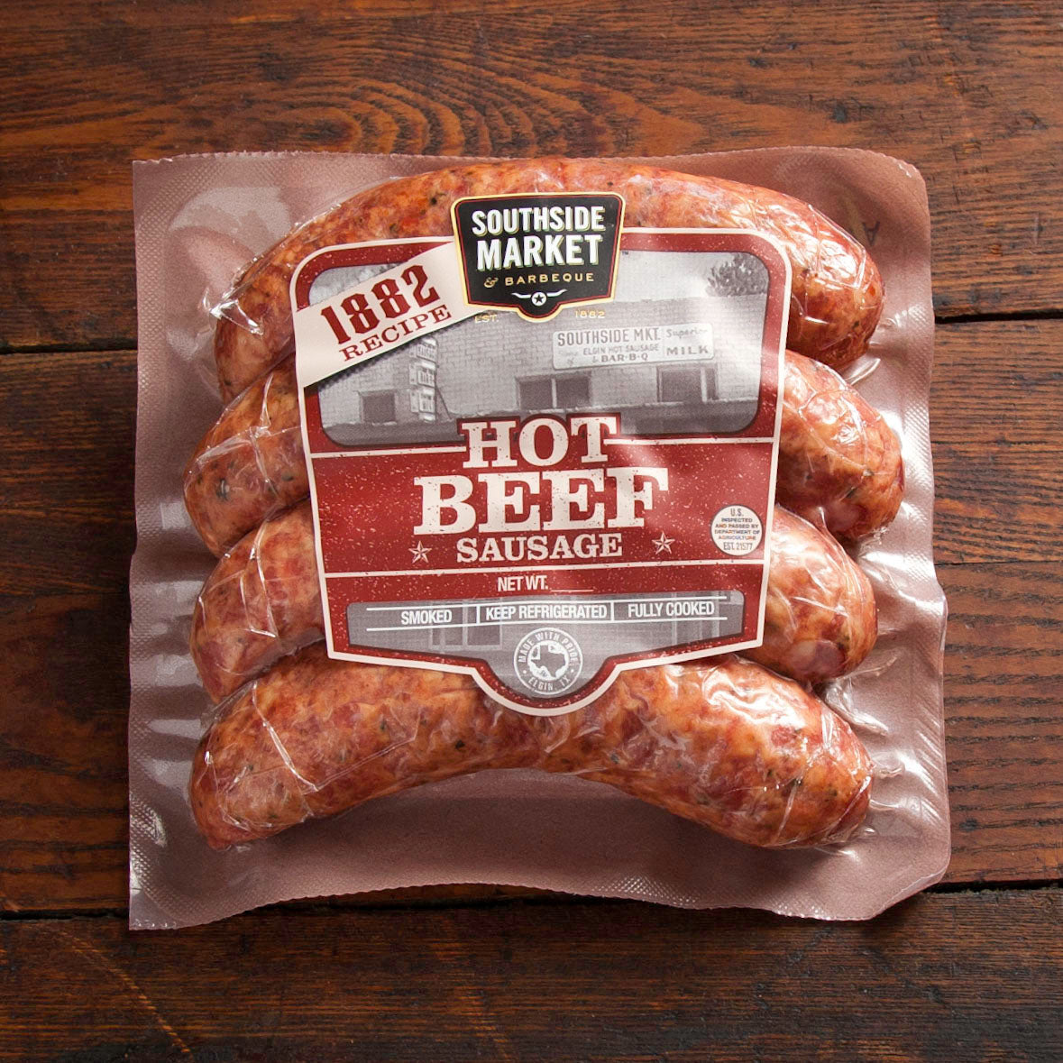 1882 Hot Beef Smoked Sausage 13.3 oz. Package