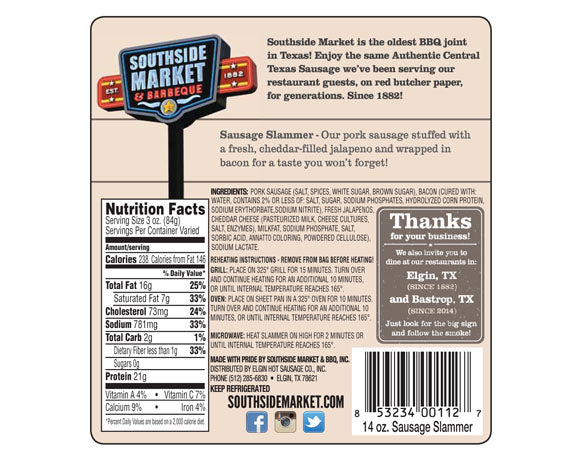 Smoked Sausage Slammer Nutrition