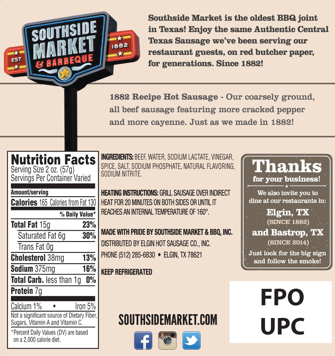 1882 Hot Beef Smoked Sausage Nutritional Info