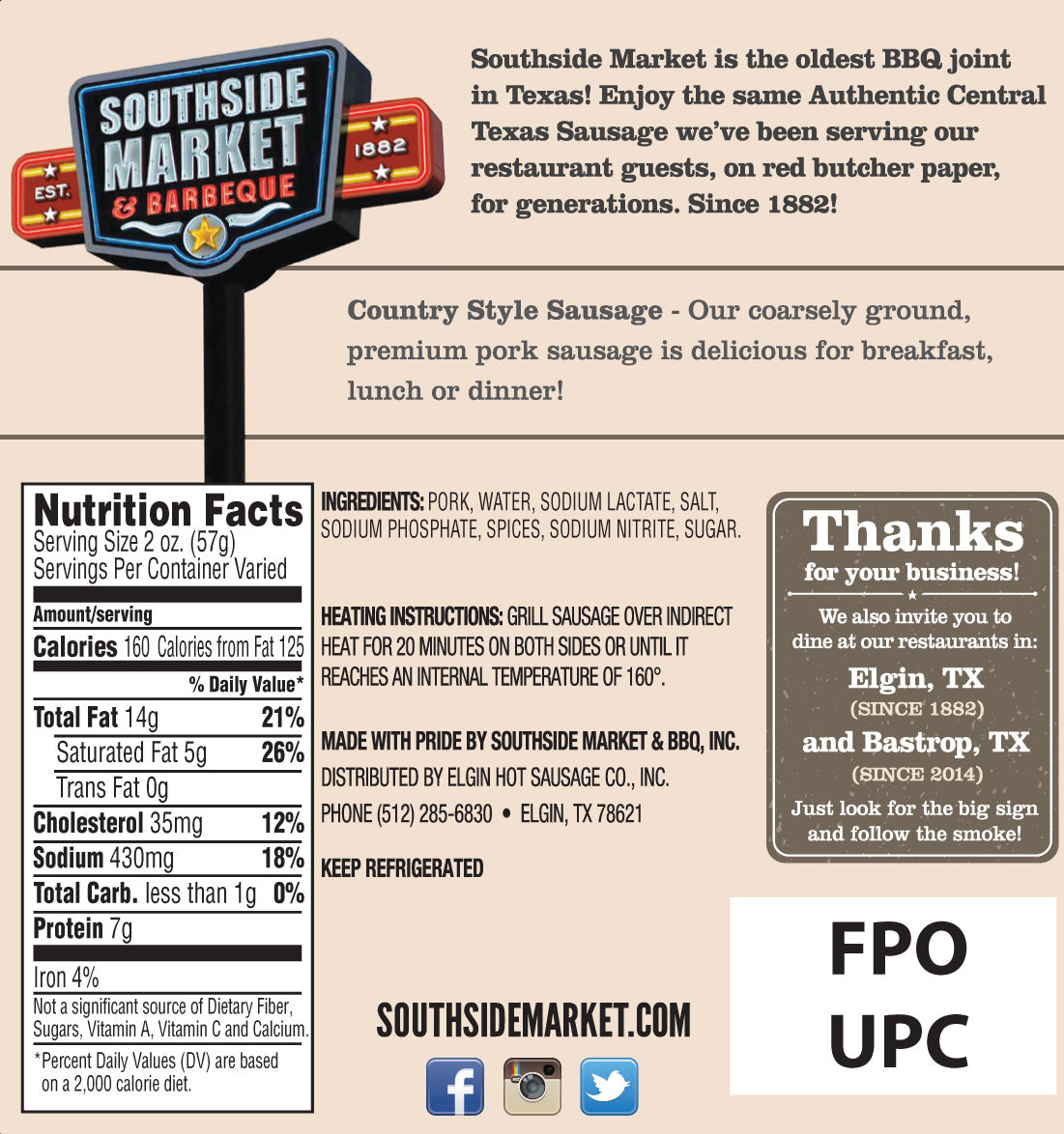 Country Style Smoked Sausage Nutrition
